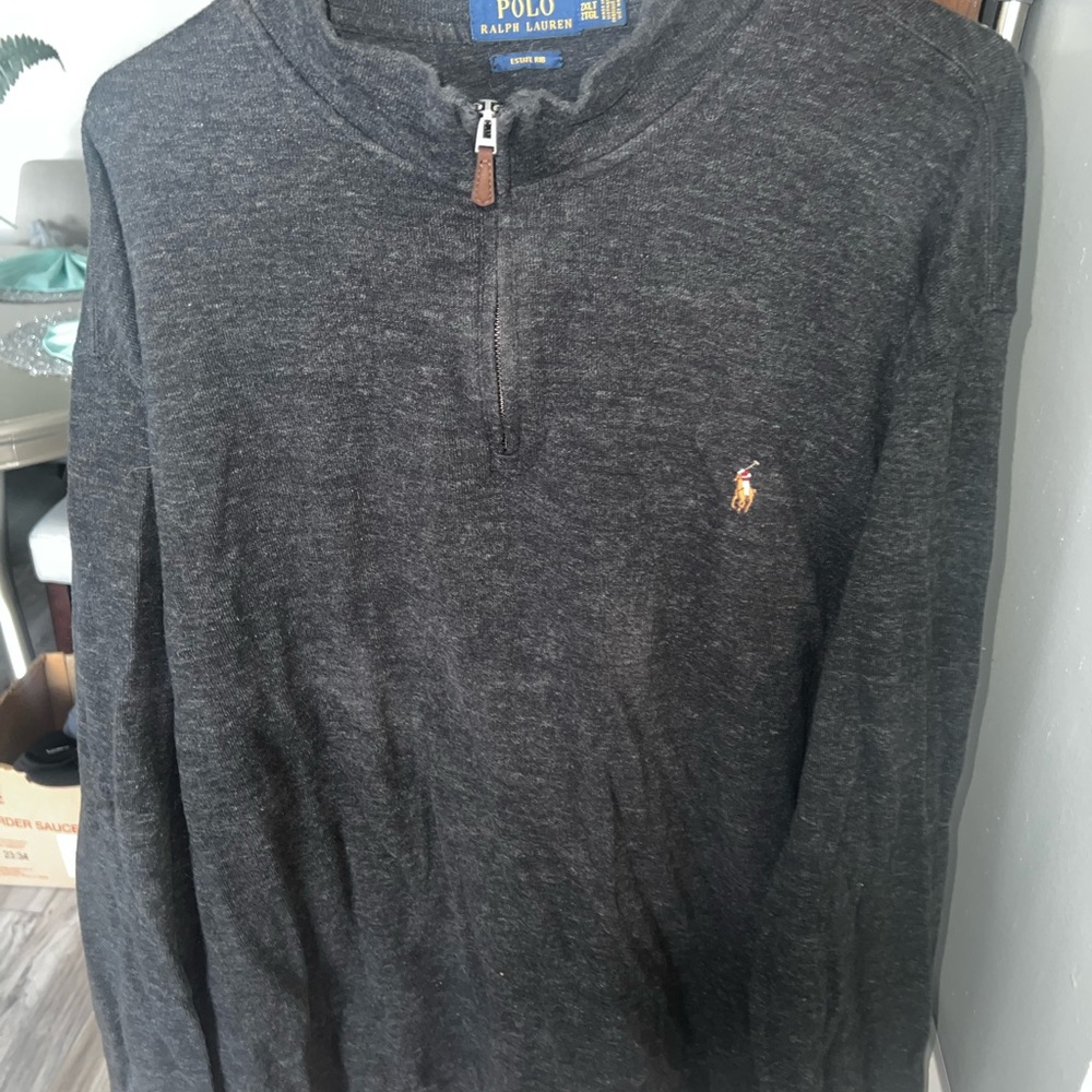 Ralph Lauren Gray Zip Up Sweater with Signature Embroidery
